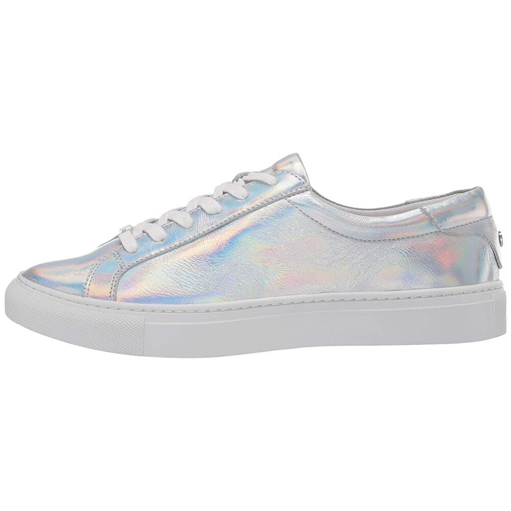 NEW J/SLIDES Women Lacee Iridescent Silver Metallic Lace Up Platform Sneakers